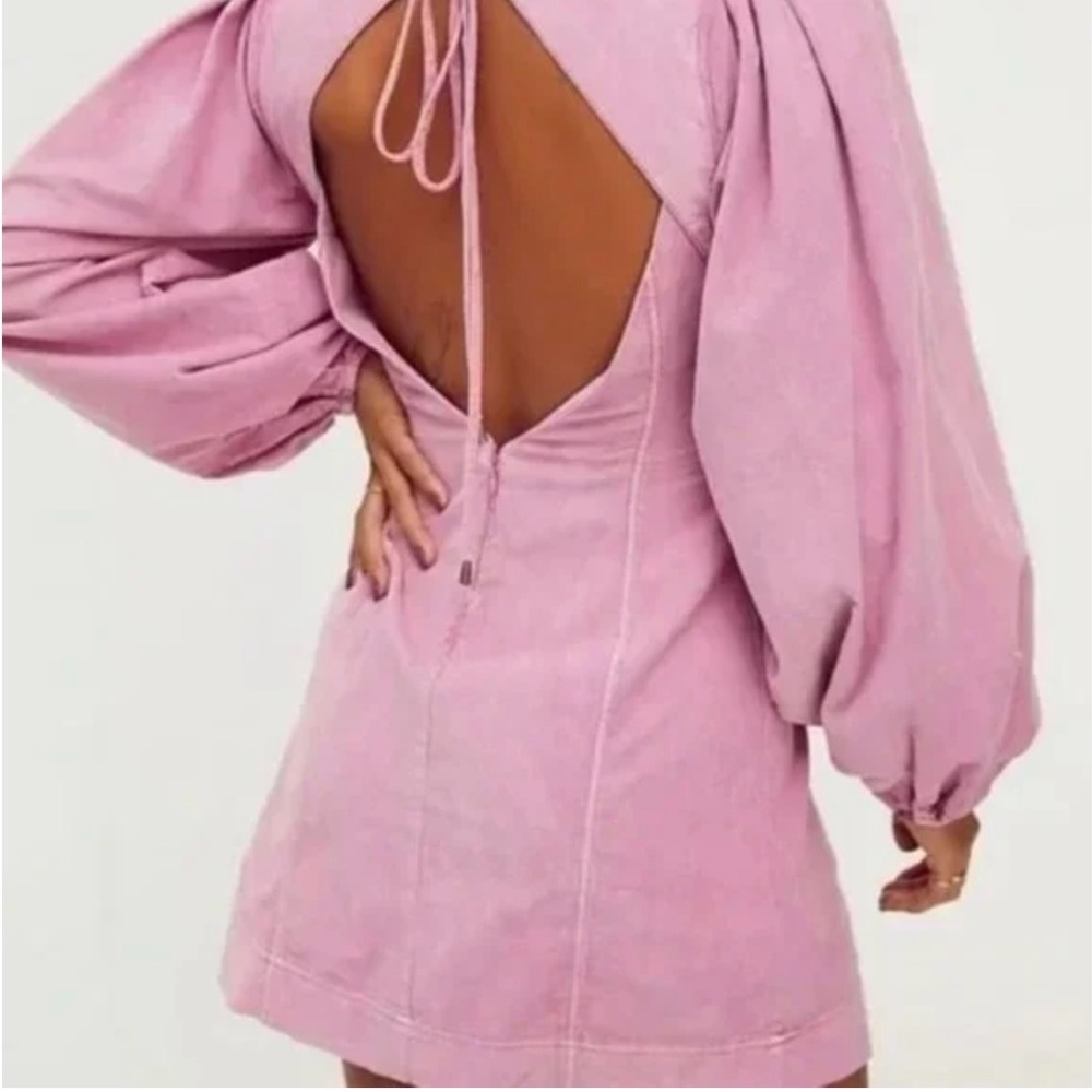 Free People | Corduroy Pink Puff Sleeve Dress